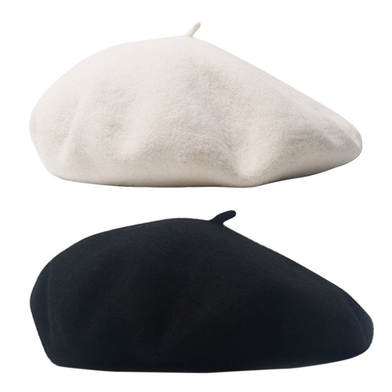 AIYUE Women Men French Beret Wool Warm Beanie Hat Solid Color Artist Painter Fancy Dress Costumes Black/Whtei - Image 1